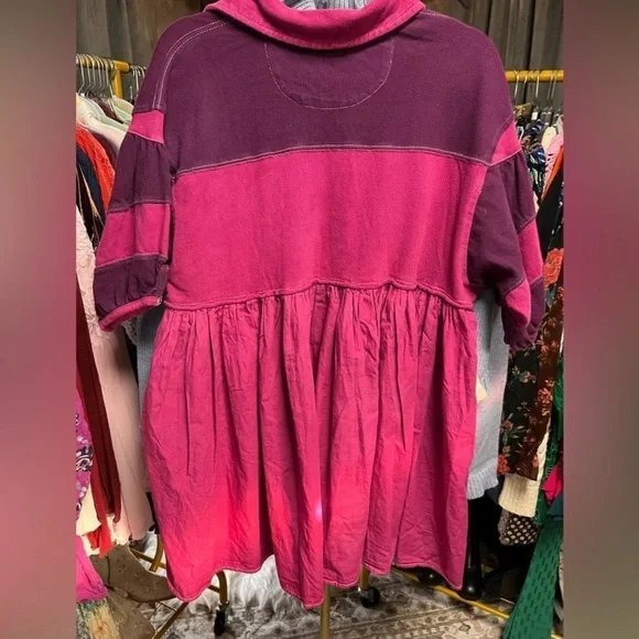 NWT Free People Remi Rugby Mini Dress in Wineberry Size XS OVERSIZED
